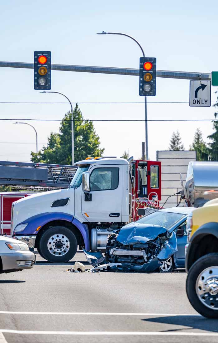 A semi-truck collision at an intersection